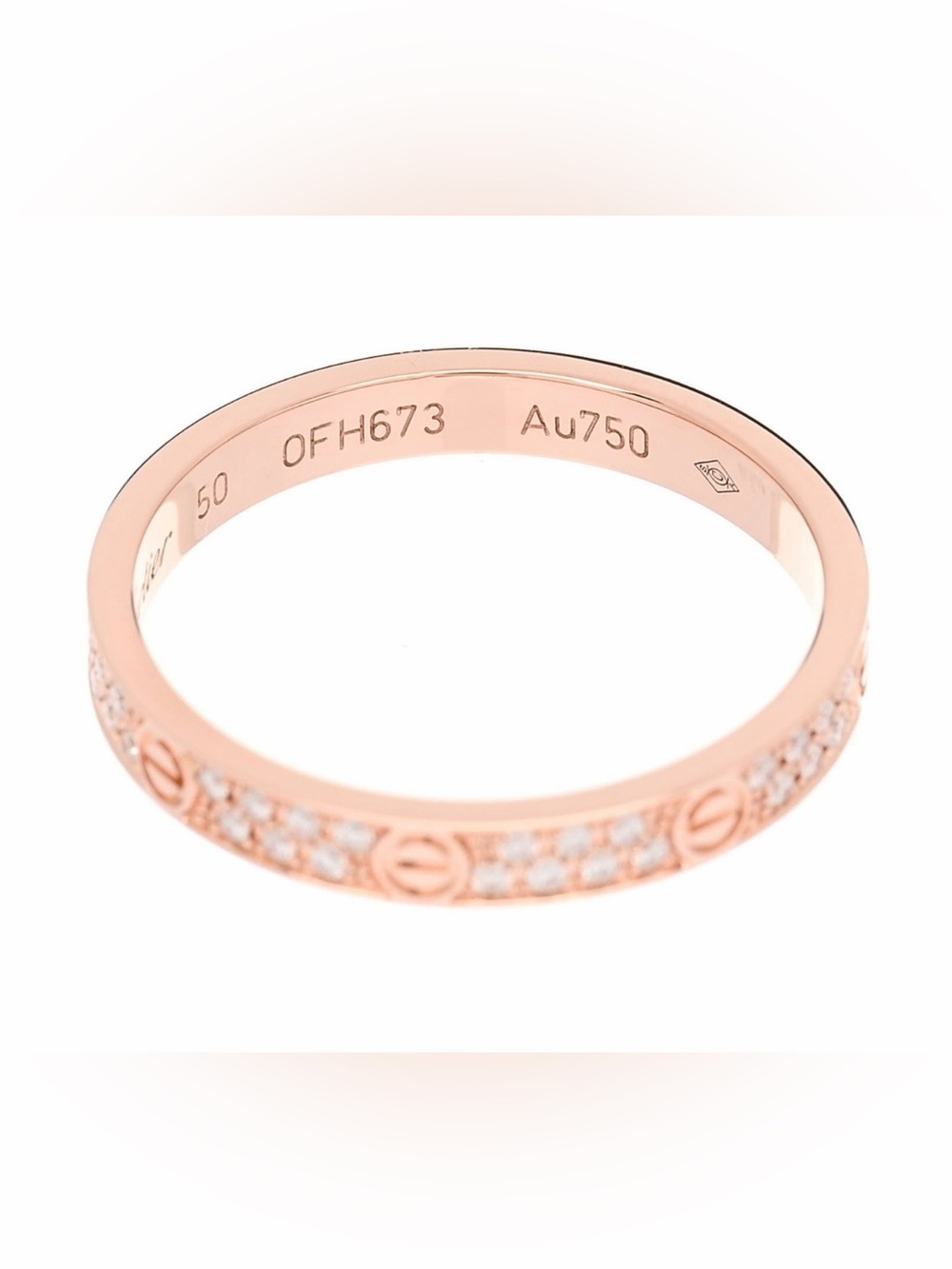 Cartier LOVE 18K Pink Gold Diamond 2.6mm Paved Band Ring 50 5.25 - Picture 10 of 10